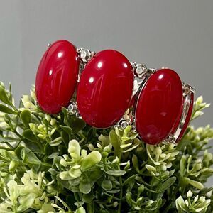 Mixit Red Stretch Beaded Bracelet with Metallic Accents ✨